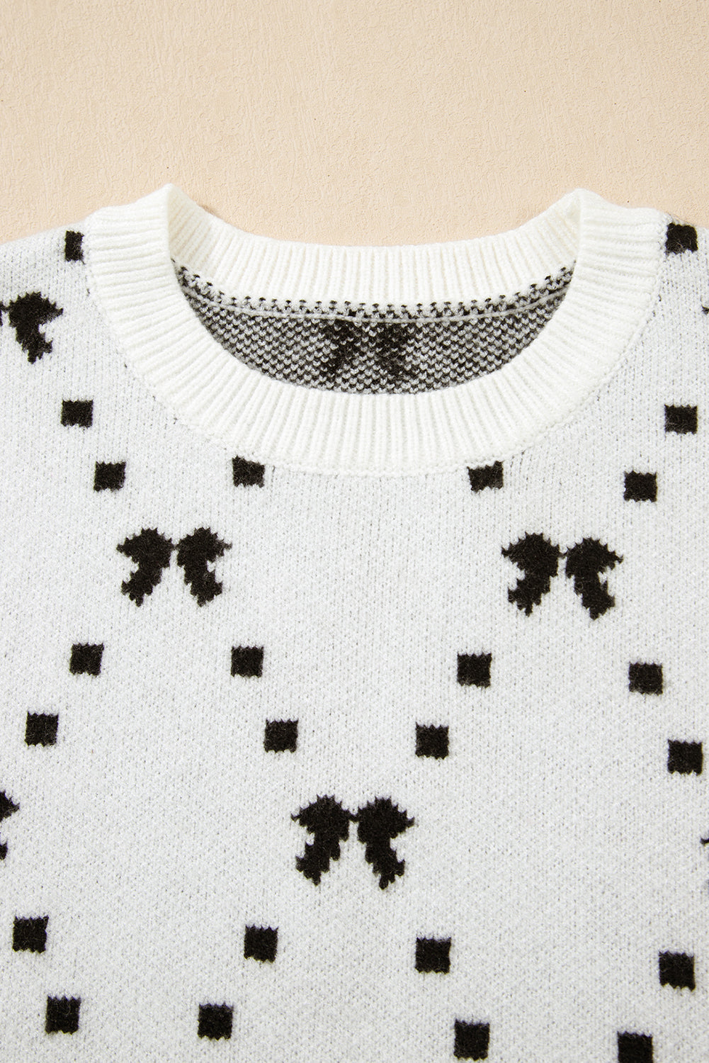 White Bow Pattern Buttoned Side Cropped Top Sweater Vest