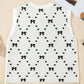 White Bow Pattern Buttoned Side Cropped Top Sweater Vest