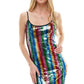 Multicolor Sequin Striped Mini Dress with Spaghetti Straps