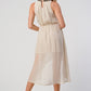 Sleeveless High-Low Beaded Neckline Dress