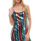 Multicolor Sequin Striped Mini Dress with Spaghetti Straps