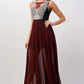 Elegant Sheer Maxi Dress with Lace Bodice and Flowing Skirt