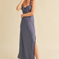 Aemi + Co Ruched Side Slit Cutout Back Maxi Cami Dress