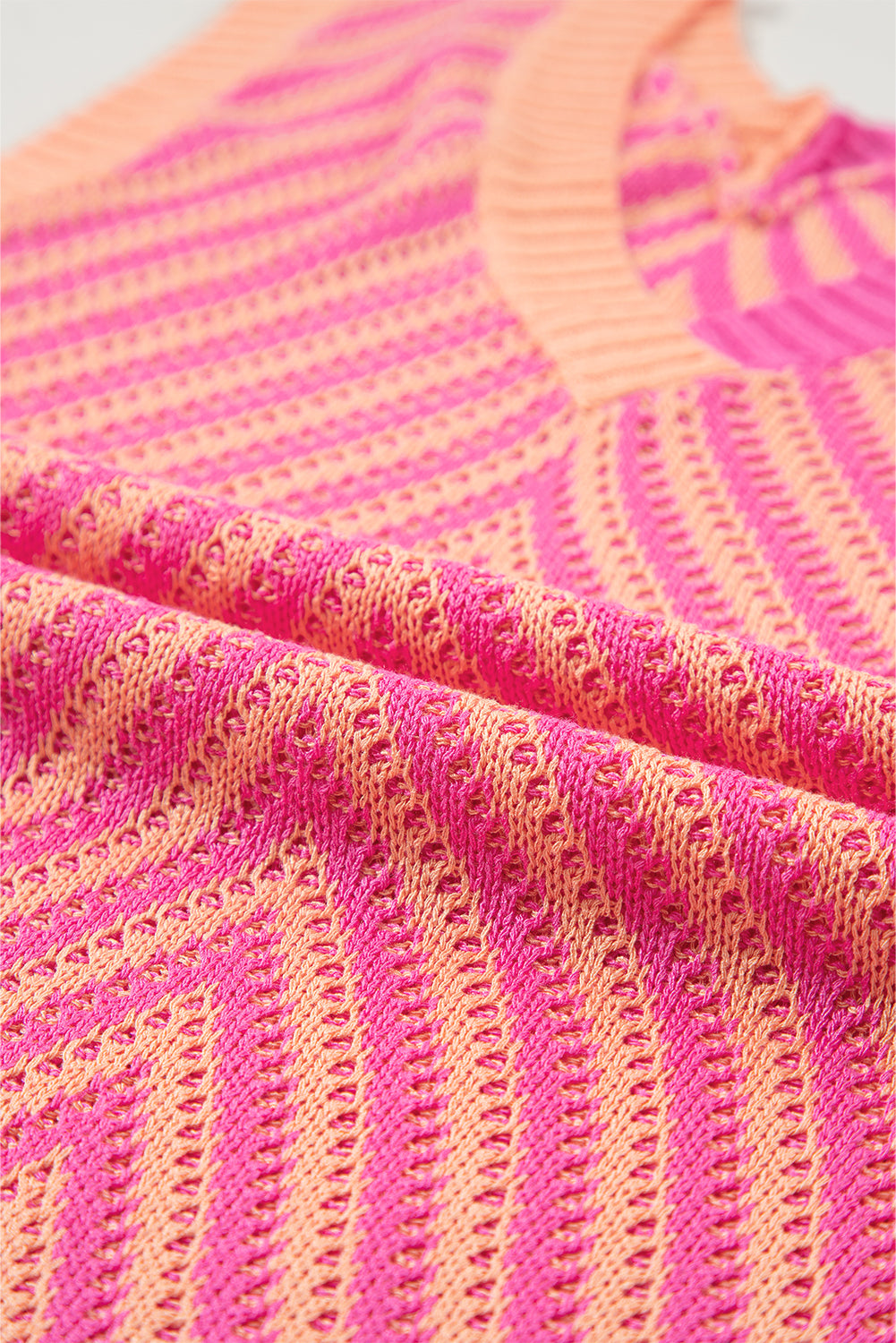 Strawberry Pink Contrast Chevron Knit V Neck Sweater Vest Top
