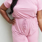 Zenana Chilled Out Full Size Short Sleeve Romper in Light Carnation
