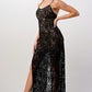 Elegant Black Lace Maxi Dress with Side Slit