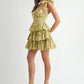 MABLE Floral Print Shoulder Tie Layered Mini Dress