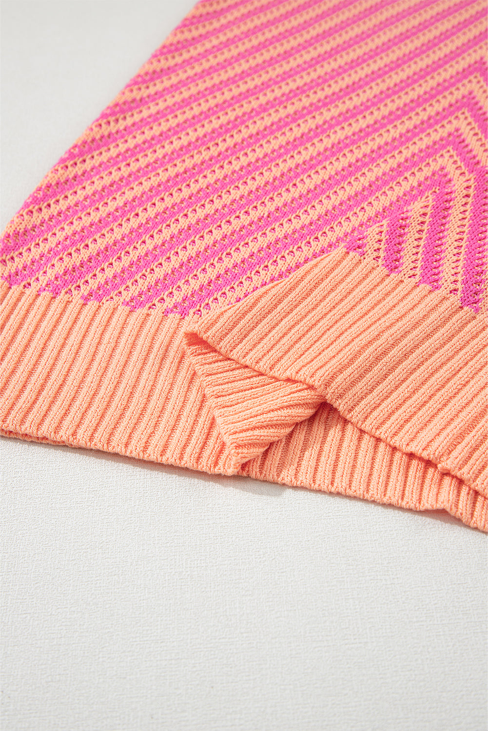 Strawberry Pink Contrast Chevron Knit V Neck Sweater Vest Top