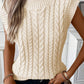 Oatmeal Cable Knit High Neck Sweater Vest Top