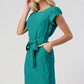 Elegant Cap-Sleeve Dress with Tie Waist