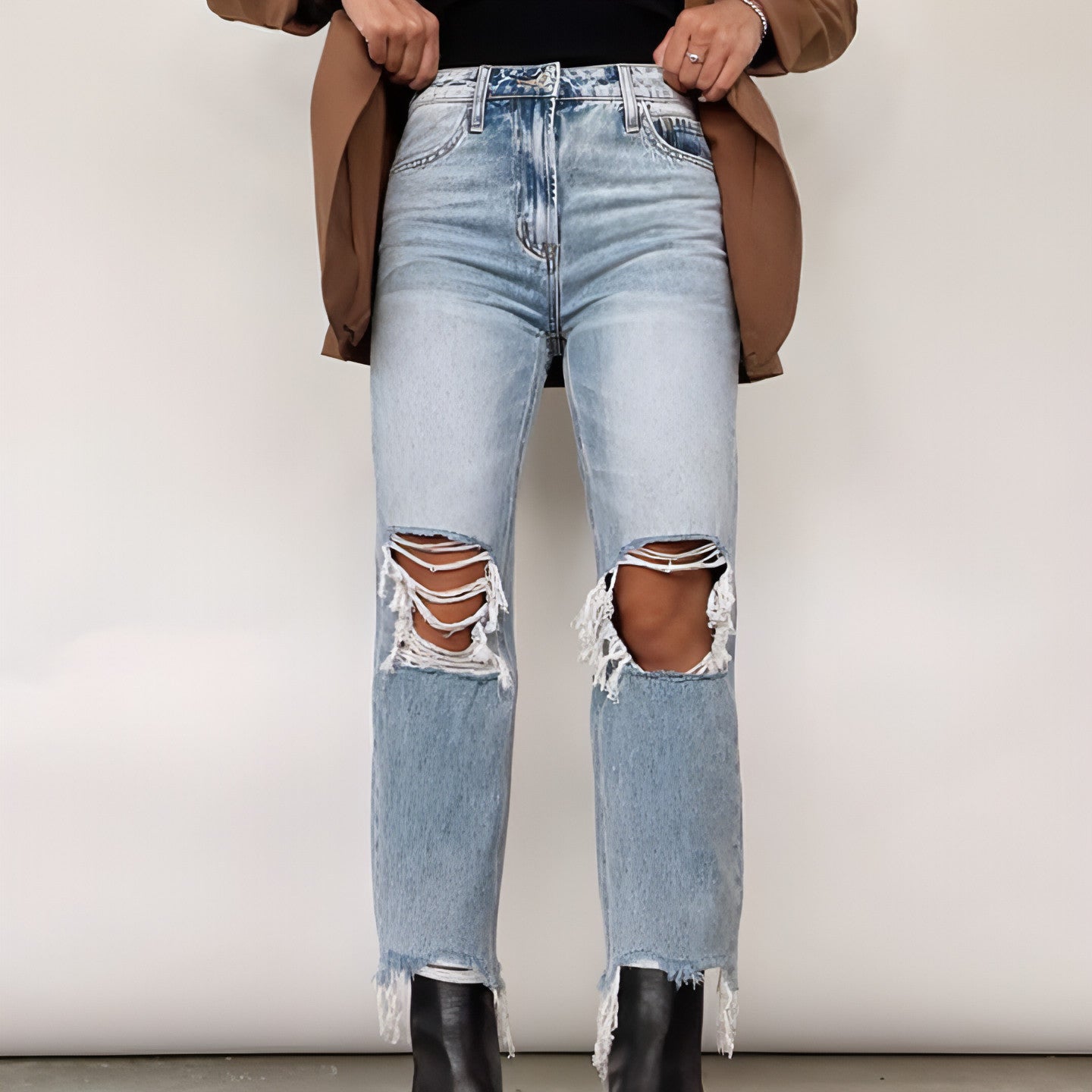 UrbanEase™ High Waist Bottom Loose Straight Trousers Women Jeans