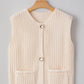 White Solid Textured Knit Side Pockets Buttoned Sweater Vest top