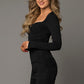 Black Sweetheart Long Sleeve Ruched Bodycon Mini Dress