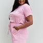 Zenana Chilled Out Full Size Short Sleeve Romper in Light Carnation