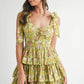 MABLE Floral Print Shoulder Tie Layered Mini Dress