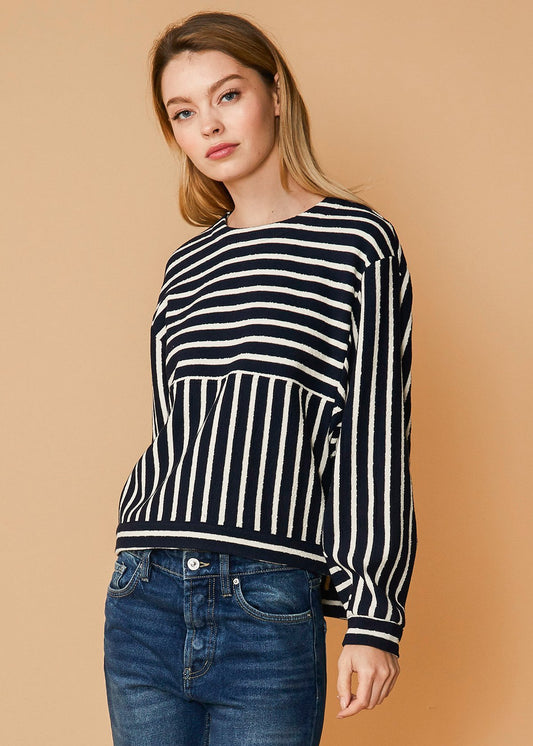 Stripe Dolman Sweatshirt in Midnight Stripe Top