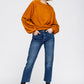 Women's Crewneck Ruched Sleeve Sweatshirt Top