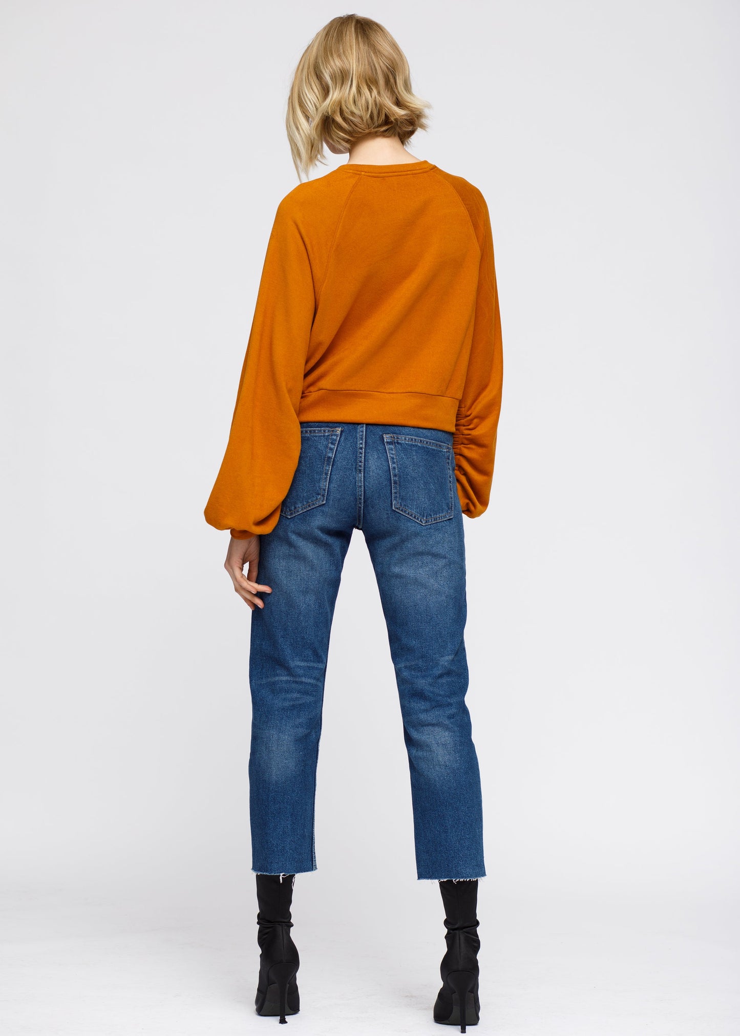 Women's Crewneck Ruched Sleeve Sweatshirt Top
