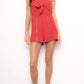 Tie Front Red Mini Romper with  Front and Back Zipper