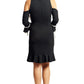 Carina Dress - Cold shoulder dress with contrast covered buttons and