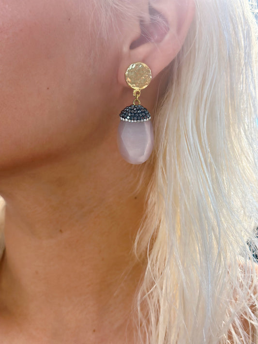 Pink Quartz Hematite Gold Earrings