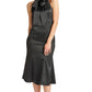 Eloise Dress - Stretch satin midi mermaid dress with neck tie
