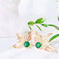 Turkish Vintage Leaf Green Quartz Gold Plated Earrings