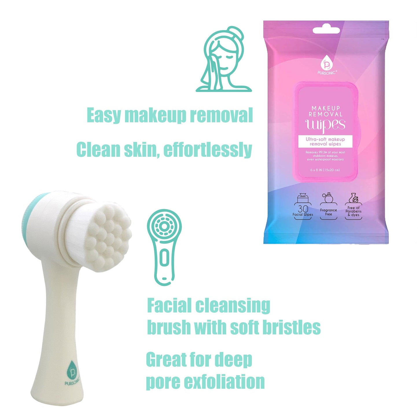 Radiant Beauty Bundle: Dual Sided Facial Cleansing Brush & Makeup