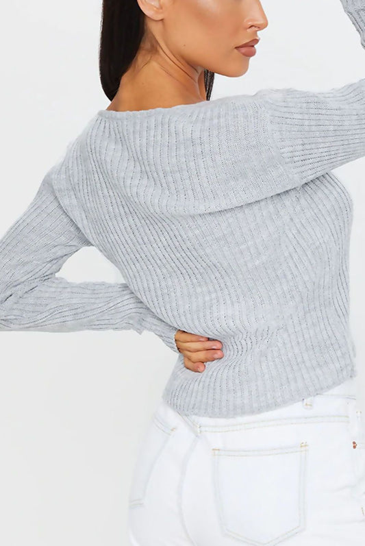 Grey Button Front Ribbed Cardigan Top