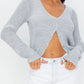 Grey Button Front Ribbed Cardigan Top