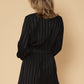 Stripe Satin Long Sleeve Mini Dress in Black