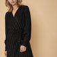 Stripe Satin Long Sleeve Mini Dress in Black