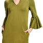 Gina Dress Olive - Bell sleeve shift dress with side slit pockets