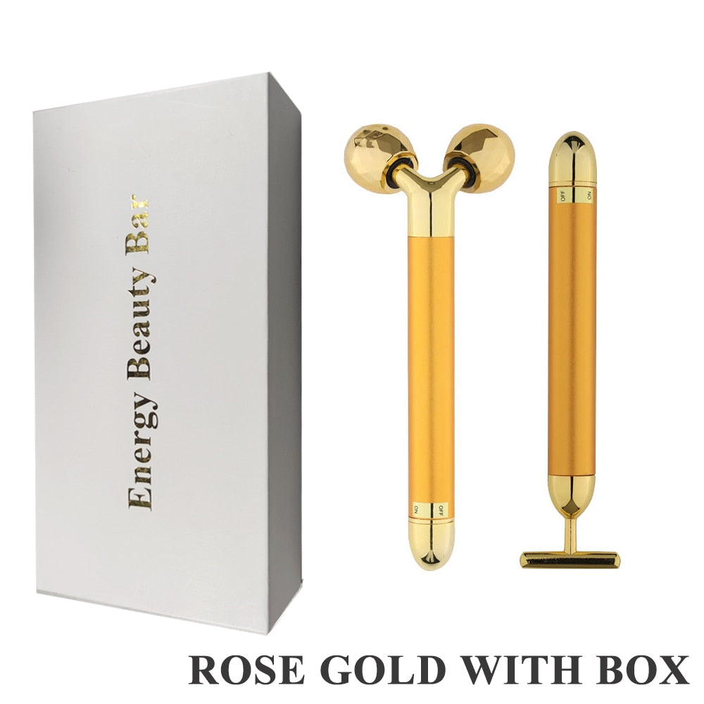 24k Gold Energy Beauty Bar Facial Face Massager 3D Roller Electric