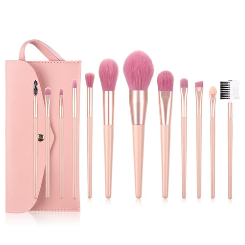 12pcs Nude Pink Makeup Brushes Kit Beauty Make Up Tool Loose Powder