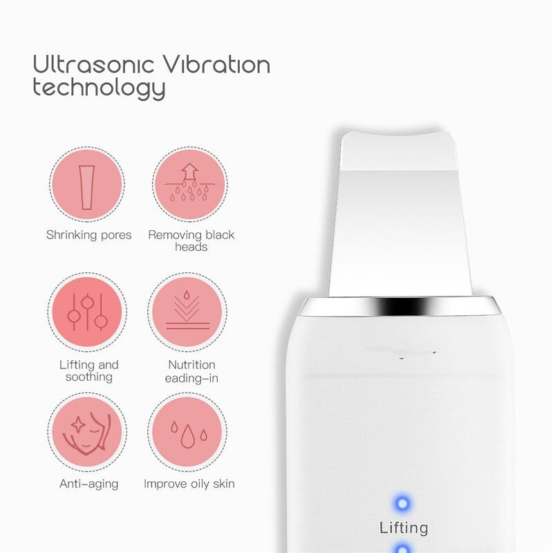 Professional Ultrasonic Skin Scrubber Ion Deep Face Cleaning Peeling