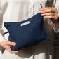 Double cloth linen large makeup bag with zipper