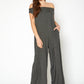 Women's Off Shoulder Wide Leg Jumpsuit With Pockets