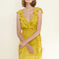 Women's Ruffle Trim Wrapped Maxi Dress in Mustard