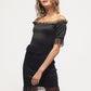 Off Shoulder Lace Trim Bodycon Dress In Black
