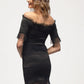 Off Shoulder Lace Trim Bodycon Dress In Black