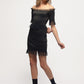 Off Shoulder Lace Trim Bodycon Dress In Black