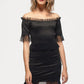 Off Shoulder Lace Trim Bodycon Dress In Black