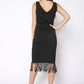 Tassel Hem Sleeveless Midi Bodycon Dress in Black
