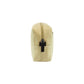 Beige toiletry bag with a black zipper on a white background