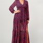 Floral V-Neck Long Sleeve Maxi Dress with Tiered Side Slit