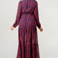 Floral V-Neck Long Sleeve Maxi Dress with Tiered Side Slit