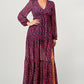 Floral V-Neck Long Sleeve Maxi Dress with Tiered Side Slit