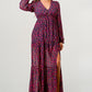 Floral V-Neck Long Sleeve Maxi Dress with Tiered Side Slit