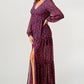 Floral V-Neck Long Sleeve Maxi Dress with Tiered Side Slit